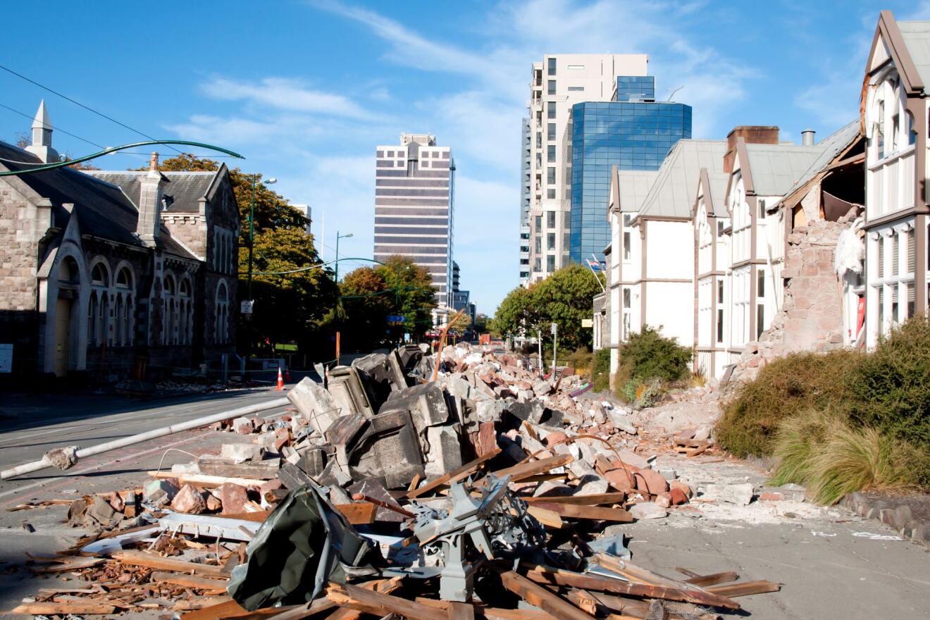 Extensive damage in street following the 2011 Christchurch earthquake