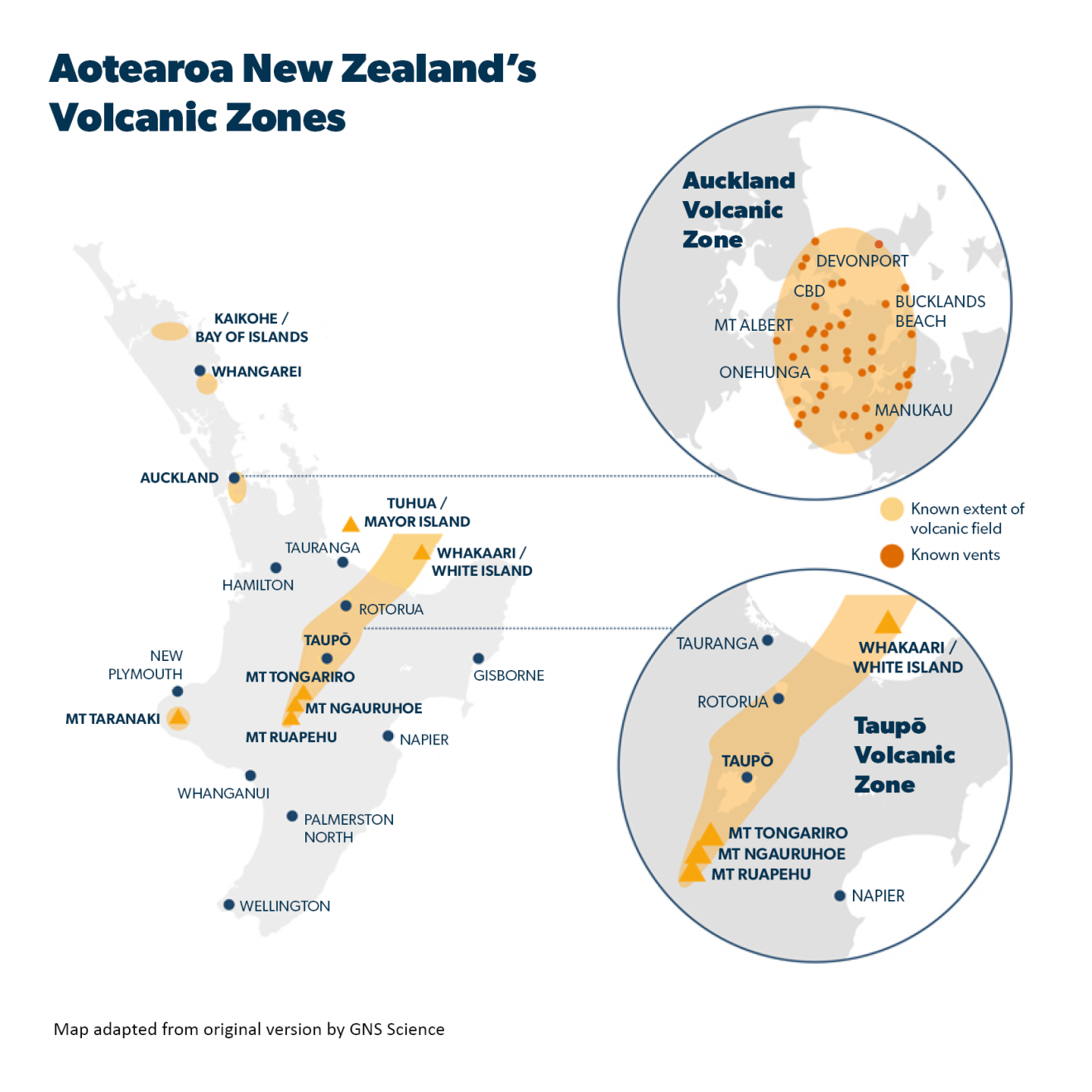 Map of New Zealand's volcanic zones