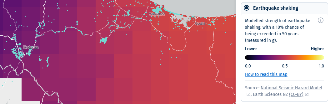 Map of earthquake shaking from Natural Hazards Portal
