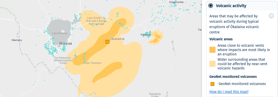 Map of volcanic activity from Natural Hazards Portal
